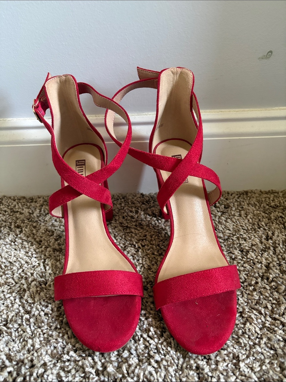 IDIFU Red Crisscross Strap Open-Toe Heels